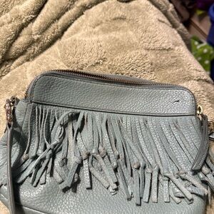 Fossil Gray Crossbody Bag with Fringe Detailing